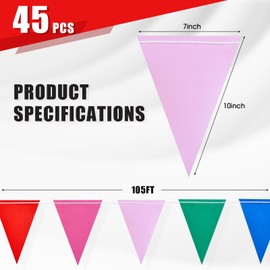 Safety Warning Pennant Banner Flags – 105FT OSHA High Visibility Colored Triangle Flags for Construction Zones, Roadwork, and Hazard Areas (Gorgegous)