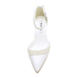 Winflag Block Heel Wedding Shoes for Bride Pointed Toe Pearl Heels Ankle Strap Wedding Heels Bridal Shoes-Ivory-8cm-8