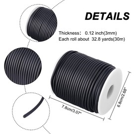 NBEADS 1 roll 30 m / roll solid rubber cord plastic rope for crafts, 3 mm, white spool: 78 mm high, 68 mm wide