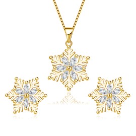 Estrellique Silver Snowflake Jewellery Set for Women, Jewellery Set with White Zirconia & 45+5cm Chain, 925 Sterling Silver Snowflake Pendant Necklace & Stud Earrings,Jewellery Set Gift for Christmas