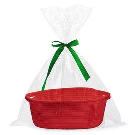 Small Woven Basket with Gift Bags and Ribbons Durable Baskets for Gifts Empty Small Rope Basket for Storage 12"X 8" X 5" Basket with Handles, Pink - Color: red