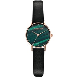 VICTORIA HYDE Retro Ladies Watches Small Dial Analog Quartz Detachable Genuine Leather Strap Wristwatch (Green-Black)