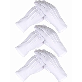 Lvcky 3 Pairs Nylon Cotton Gloves White Parade Costume Gloves for Police Formal Tuxedo Honor Guard and Special Occasions (3 Seams Design)