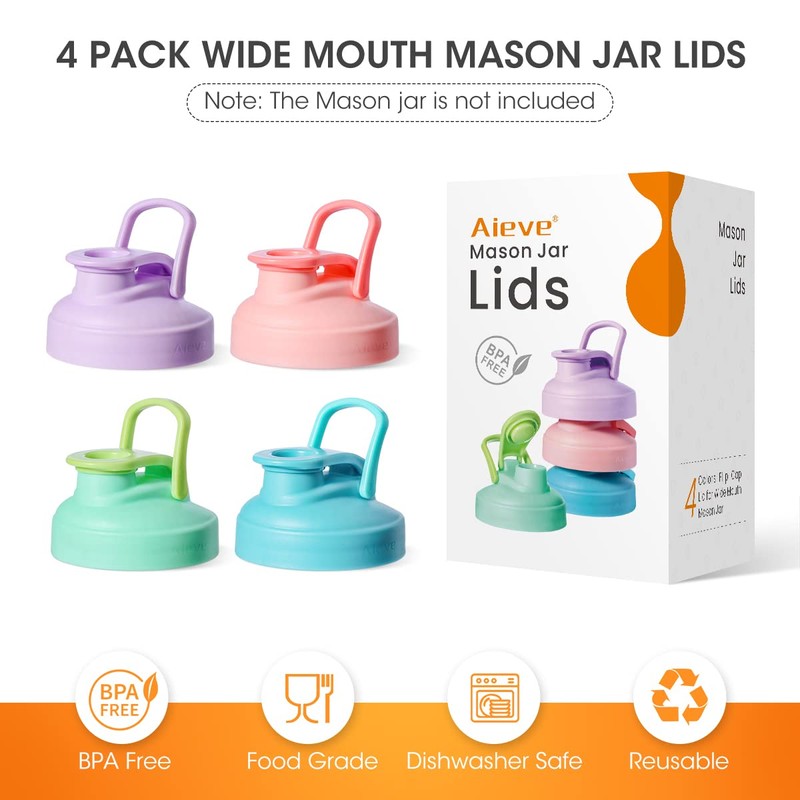 AIEVE Mason Jar Lids with Flip Top, 4 Pack, Reusable,