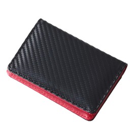 Marge x Diablo MGD-1943 Men's Carbon Leather Bifold Thin Pass Case, Black x Red