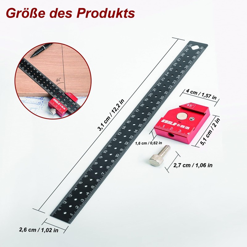 Marking Gauge, Combination Square Carpenter's Square 30 cm, Marking Ruler,