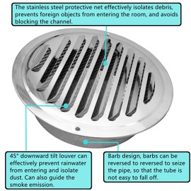 5 Inch Silvery Stainless Steel Air Vents, JSIXASO Louvered Grille Round Wall Vent Cover with Fly Screen Mesh for Indoor or Outdoor Ventilation