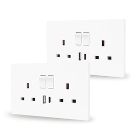 JIMEIDA Double Switched Socket White 13 Amp with USB-A And Type-C Charging Ports PC Panel Wall Outlet Power Socket