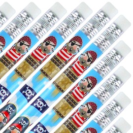 PartyPack 12 x Pirate Pencils with Eraser, Perfect Party Bag for Ahoy Party, Ideal for Back to School, Children's Party Gifts, Children's Birthday Party Favours, Pirate Decoration Children's Party