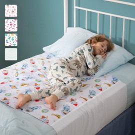 IMPROVIA® Pee Pads for Kids - Bed wetting Pads for Kids Potty Training Bed mats for Toddlers Waterproof Reuseable Washable Absorbent, Non Slip - Space Design - Twin Size 34”x36 (2 Pack)