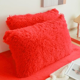 HAIHUA Faux Fur Black Pillow Cases, Fluffy Soft Fuzzy Black Decorative Pillow Cases, for Home Bedroom Living Room Fuzzy Cute Black Pillow Cases Set of 2，Zipper Closure (Black, Standard 20"x 26")