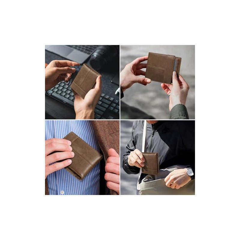 LEKOU Tarjetero de cuero, Cartera para Hombre RFID Bloqueo Antirrobo