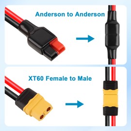 XRDS -RF 10AWG XT60 to Anderson Adapter Extension Cable –XT60 Female to Anderson Connector Cable High-Performance Power Conversion Cable for RC, Solar, and DIY Applications 25FT