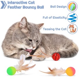 GSrenyu 12pcs Cat Balls Feather Toy,Interactive Cat Ball Toy Bouncy Ball with Feather Interactive Balls for Indoor and Outdoor Playing