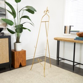 Deco 79 Metal Scroll Display Easel 3 Tier Floor Standing Easel, Display Stand 21" x 21" x 63", Gold
