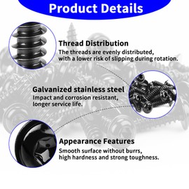 Pack of 60 Screws Black M4 x 12 mm Wood Screws Tapping Screws Black Galvanised Pan Head Screws Flat Head Self Tapping with Washer for Acoustic Panels 304 Stainless Steel Torx Flat Head Screws