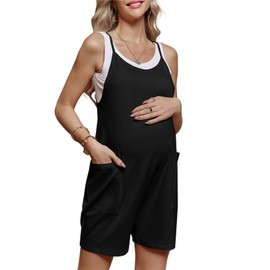 FMEYOA Women's Maternity Overalls Shorts Pregnancy Casual Sleeveless Jumpsuits Romper with Pocket