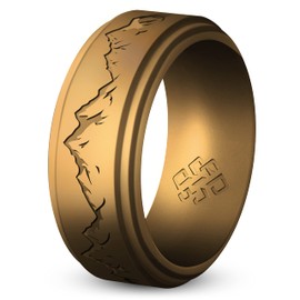 Knot Theory Mountain Silicone Ring for Men - Antique Gold Size 14, Breathable Comfort Fit 8mm Bandwidth