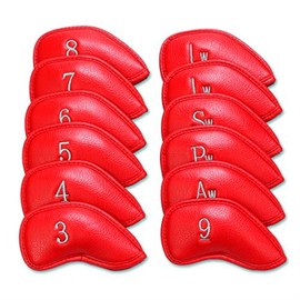 Golfschlägerhauben mit Zahlen, Kunstleder-Schlägerhaube, Deluxe-Wert, 12-teiliges Set, Golfschlägerhauben für Herren, tragbar, passend für alle Marken (Karmin)