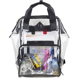 FUEL Stadium Approved Heavy Duty Large Clear Convertible Handbag Bookbag Transparent See Through Daypack Backpack for College Work Travel Festival, Black