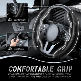 WOCOCN New Carbon Fiber Texture Steering Wheel Cover for Women&Man,Safe and Non Slip Car Accessory,Universal Fit 99% Car Wheel Protector (Black)