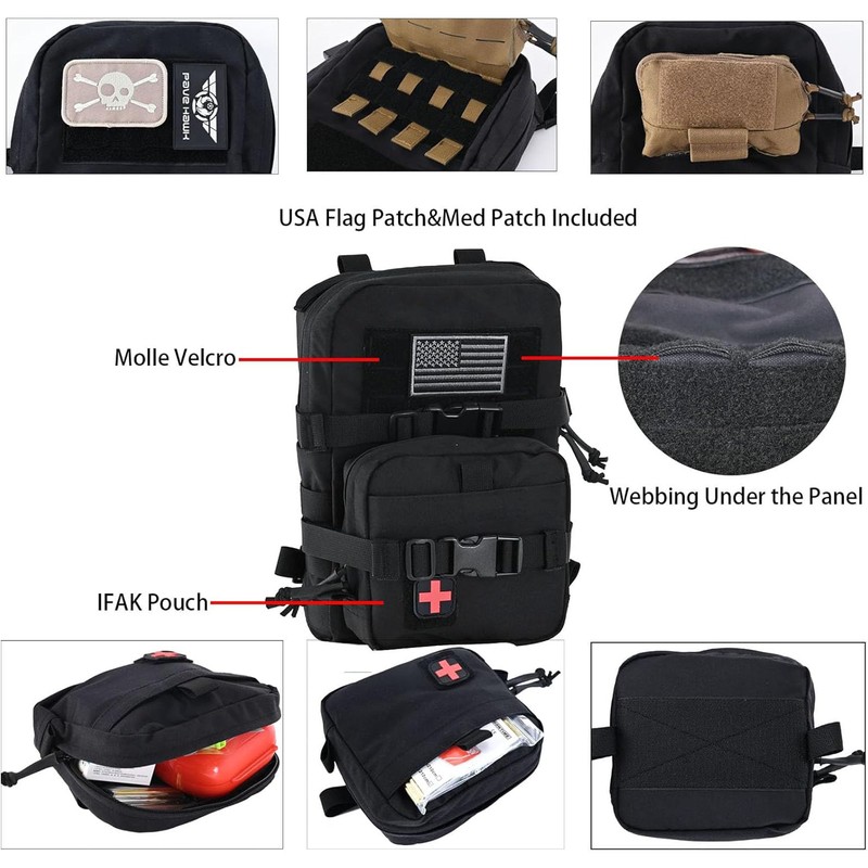 Tactical Mini Molle Hydration Pack,Molle Hydration Carrier with IFAK Pouch&US