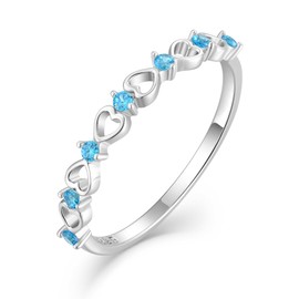 Raymard Love Heart Stackble Eternity Dainty Rings for Women, Sterling Silver 925 Stacked Engagement Birthstone Rings for Her Wedding Band Jewelry, Size 6-Created Aquamarine