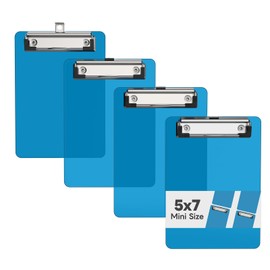 Juvealoe Mini Clipboard Set of 4, 5 x 7 Plastic Small Blue Clip Boards with Low Profile Clip, Memo Size for Classroom, Teacher, Students, School & Office Supplies