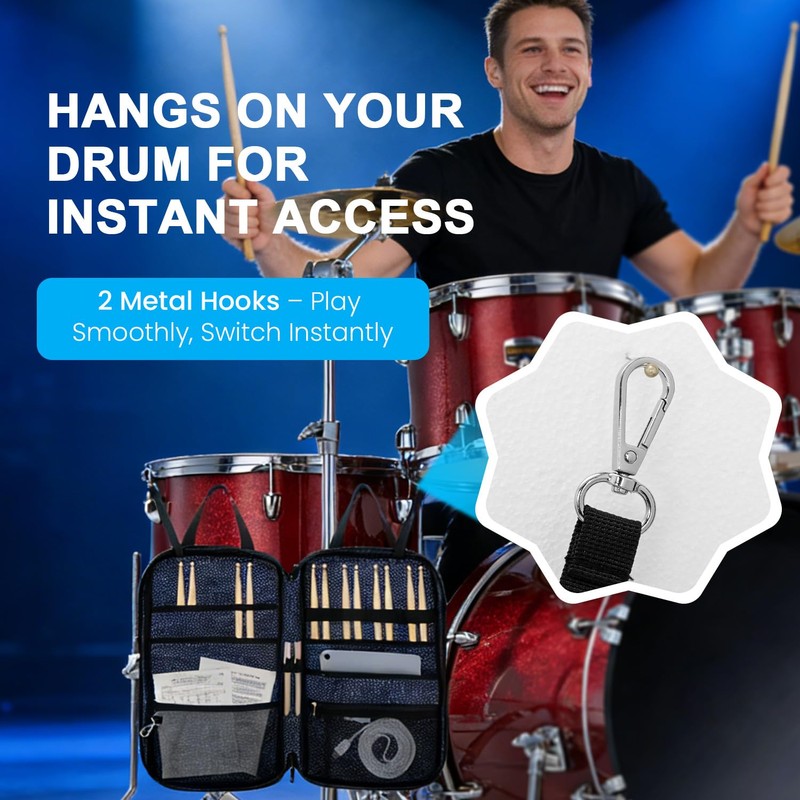 Drum Stick Bag with Hanging Hook,Drumsticks Bags with Adjustable Shoulder