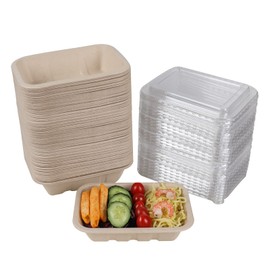 JAYEEY 17OZ Disposable bowls with lids, Sugarcane Fiber Biodegradable Paper Bowls take away food containers Cake bowls food storage deli container Eco-friendly Microwave & Freezer Safe 50 PACK