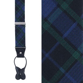Trafalgar Men's Ives Green and Navy Blackwatch Plaid Silk Button End Braces