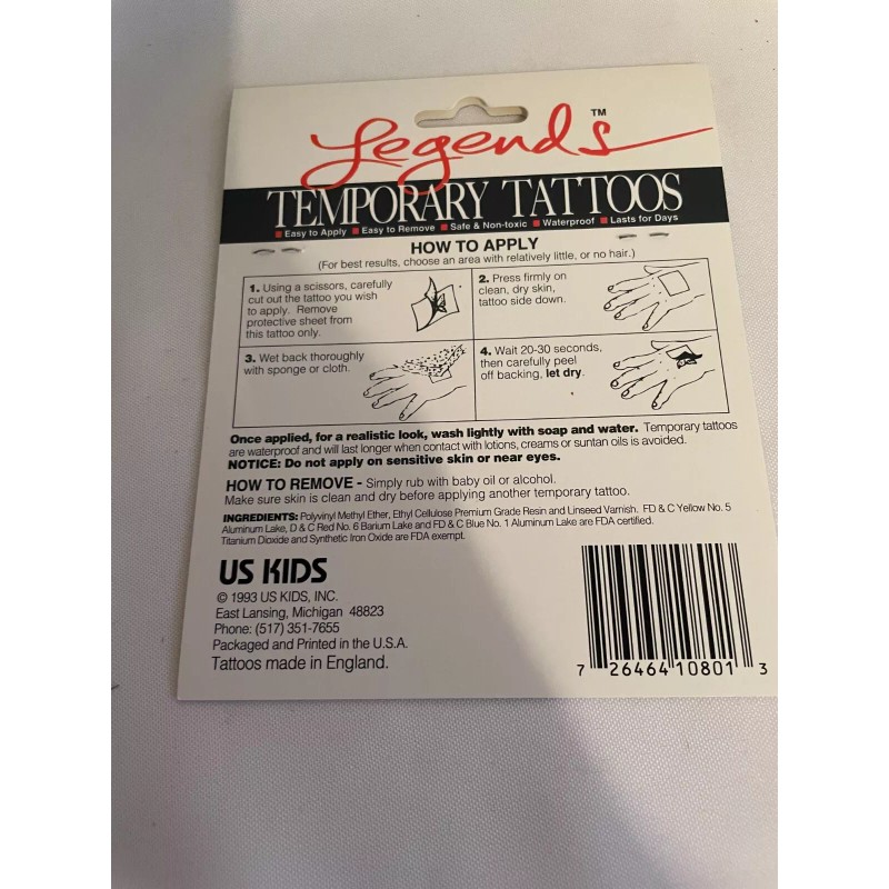 US Kids NIP Original Vintage Legends Elvis Presley Temporary Tattoo