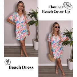 Ekouaer Swimsuit Cover Ups for Women Lace Crochet V-Neck Bikini Beach Coverups Dress for Swimwear Bathing Suit