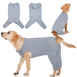 IDOMIK Dog Recovery Suit,Thigh Wound Protective Sleeve for Dogs,Anti Licking Dog Rear Leg Sleeve,Male Female Dog Surgical Clothes,Dog Surgical Suit with Pants Cover,Cone Collar Alternative,Grey,2XL