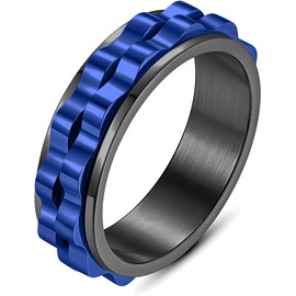 Lumkou 6mm Wide Gear Spinner Ring – Stainless Steel Intertwine Fidget Ring Anxiety Rings for Men & Women – Cool Spinner Band Ring (BLUE, 9)
