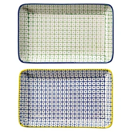 Bloomingville Carla Lapis Retro Small Serving Plates Square Vintage Rectangular L 19 x W 12 cm Green Lapis Blue Ceramic Set of 2