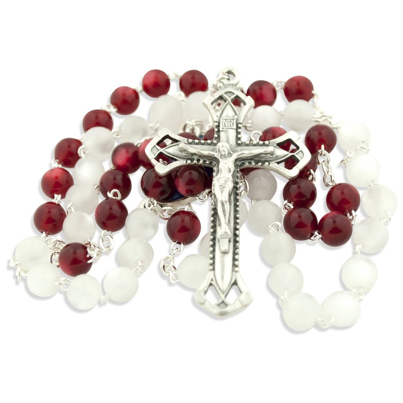 Catholic Divine Mercy Rosary Chaplet with White and Red Beads