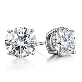 Solid 925 Sterling Silver large Cubic Zirconia CZ Solitaire Stud Earrings (7mm, Round Cut)