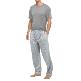 Andrew Scott Mens Executive Soft Pajama Set | 2 pc LoungeWear | Crew Top & Long PJ Bottoms
