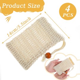 4 Pack Soap Pouch, Cotton Soap Bags with Drawstring, Exfoliating Natural Sisal Soap Saver, Plastic-Free Soap Net, Soap Saver Bag with Mesh, Foaming and Drying The Soap for Bath and Shower, 5.5*3.34 in