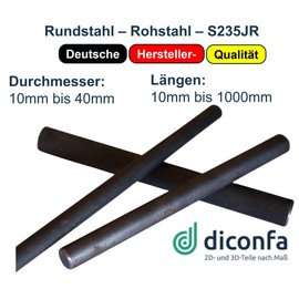 diconfa Round Steel Round Bar S235-JR ST-37 - Diameter 20 mm x 380 mm - Diameter 10 mm to 100 mm - Length 10 mm to 1000 mm - Hot-Rolled Round Material Steel Iron Bar Metal Bar Round Profile Mild Steel