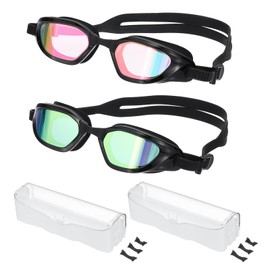 PATIKIL Polarized Swim Goggles Unisex, Anti-Fog Pool Swimming Goggles Sun Rays Resistance No Leaking with Storage Box for Men Women Adults Teenagers, Black/Gold/Purple