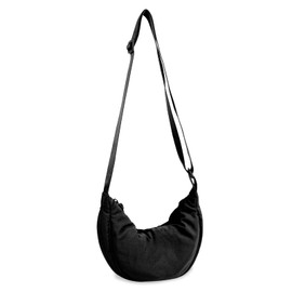 Nylon Crescent Crossbody Bag for Women Purses Trendy Men,Small Travel Sling Bag Hobo,Lightweight Fanny Pack with Zipper Adjustable Strap,Round Soft Shoulder Bag for Everyday Use Work Sport(Black)1