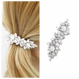Cimenexe Bohemian Crystal Pearl Hair Clip Sparkling Rhinestone Hair Clip Silver Crystal Hair Pins Clips Paved Flower Hair Clip Bridal Headpiece Decorative Pearl Wedding Hair Accessories