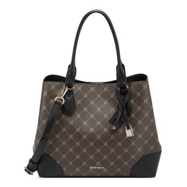 NINE WEST womens Brooklyn Jet Set Carryall SATCHEL, Brown/Black, One Size US