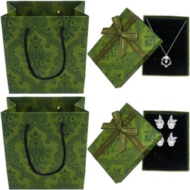 Roellgs 2Pcs Small Jewellery Gift Box and 2Pcs Bags, 7 ×9 × 3cm, for Presents Small Gift Boxes with Lids for Rings Earrings (green)