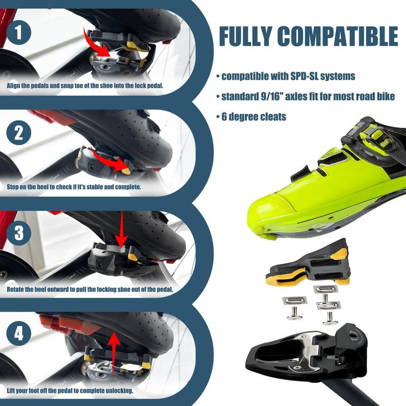 PINSYNC SPD SL Pedals 9/16" Road Bike Pedals, Larger Surface