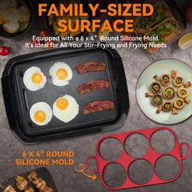 Baker’s Friend Indoor Griddle & Grill, Electric Griddle with 2 in 1 Indoor Grill and Griddle Plate Indoor Grill with Removable Plate, Silicone Mold, Dishwasher Safe, Recipes Include, Graphite