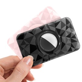 for AirTag Wallet Holder 2 Pack Ultra Thin, Wallet Card Holder for AirTag 1st/2nd Generation, Slim Thin Air Tag Card Case for Purse, Handbag, Backpack, Clutch, Luggage, Badge, Passport (Black/Pink)