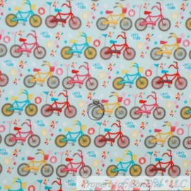 Riley Blake Designs F3820 BonEful Fabric FQ Cotton Flannel VTG Blue Red Beach Bike Flag Basket Flower Girl